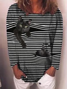 Buy More, SAVE More!

 

Cat Print Round Neck Long Sleeve Women's T-shirt Spring T Shirts, Casual Long Sleeve Shirts, Long Sleeve Tops Casual, Round Neck Tops, Online Tops, Basic Tops, Long Sleeve Tunic, Fashion Mode, Cat Print