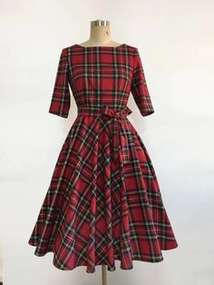 Christmas Red Plaid Tartan Dress Holiday Quality Rayon with spandex Machine Wash Cold, Line Dry Knee length Material Has No Stretch Blet included, which is designed to move around.  Sizes --- -Bust（inch） ---Waist (inch）----Length From Waist To Bottom( inch) Xs         -- 32-33        ------    24           ------26 S       ---   34-35        ------     26             -----26 M     ---    36-37       ------      28            ----- 26   L         --   38-39       ------     30             -----26 XL        -- 40-42        ------     32-            ----26 2XL       --43-45        ------     35-            ---  26      3XL      --46-48        ------      38           ----26 4XL      -- 49-51        ------     41           ---  26 Order will be shipped in 2 weeks. Don't hesitate to inquire abo Plade Dresses With Fasanator, Christmas Party Knee Lenght Dresses, Ladies Christmas Dress, Holiday Dresses Miggon 🛍️, Buffalo Check Christmas Dress, Cheap Elegant Plaid Dresses, Womens Red Plaid Dress, Christmas Dress Women Modest, Christmas Dress Women Casual