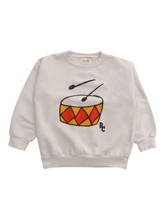 Bobo Choses white sweatshirt for children in organic and recycled cotton, crew neck, contrasting print on the front.Composition: 65% Organic Cotton 35% Recycled Cotton Casual White Sweatshirt For Playtime, Playful White Sweatshirt For Fall, White Cotton Sweater With Screen Print, Casual White Organic Cotton Sweater, Crew Neck Sweatshirt With Letter Print For Playtime, Organic Cotton Long Sleeve Sweatshirt With Letter Print, Graphic Print Sweatshirt For Playtime In Fall, Playful White Cotton Sweater, White Cotton Sweatshirt For Playtime