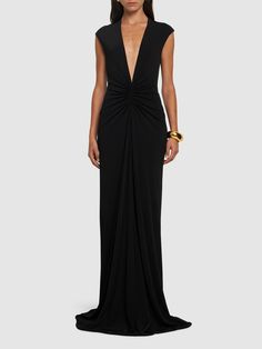 Deep V neckline. Gathered front panel. Model is wearing a size38 Versace Brand, Evening Formal, Formal Outfit, V Neckline, Flat Espadrilles, Shearling Jacket, Ski Wear, Swimwear Tops, Deep V