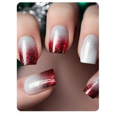 Gel Polish Christmas Nails, Short December Nail Ideas, Red And White Ombre Nails Acrylic, Fun Christmas Nail Ideas, Acrylic Nails Inspiration Simple, Red White Ombre Nails, Christmas Finger Nail Designs, Christmas Red Tip Nails, Wine Ombre Nails