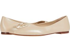 Tory Burch Georgia Ballet - Women's Shoes : Dulce De Leche : The Tory Burch Georgia Ballet flat will modernize your polished style with a square toe, slip-on design, and a signature logo accent at the vamp. Leather upper material. Breathable leather lining. Lightly padded footbed for added comfort. Leather outsole with rubber heel pod. Imported. Measurements: Weight: 7 oz Product measurements were taken using size 9, width M. Please note that measurements may vary by size. Weight of footwear is Designer Low Heel Flats With Leather Sole, Designer Flats With Leather Sole And Low Heel, Luxury Leather Flats With Low Heel, Designer Almond Toe Flats With Removable Insole, Designer Leather Almond Toe Flats, Calf Leather Flats With Leather Footbed, Designer Flats With Rubber Sole, Modern Calf Leather Almond Toe Flats, Modern Almond Toe Calf Leather Flats