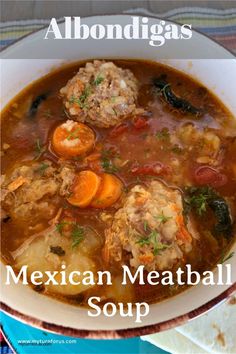 mexican meatball soup in a white bowl