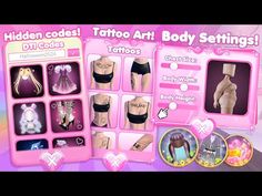 the screenshot shows different types of tattoos and bodysuits on display in this game