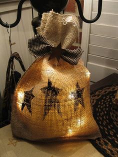 a burlocked bag with stars on it sitting on top of a table