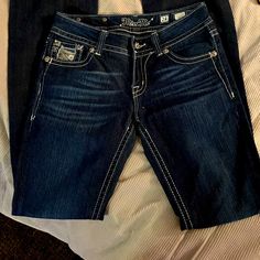 These Jeans Are New Without Tags And They Are A Dark Wash And A Size 28. If You Need The Inseam Just Let Me Know. Super Cute Pair Of Jeans. Blinged Jeans, Feminine Fits, 2000s Room, Holiday Finds, Nike Crop Top, Dream Things, Cowgirl Bling, Digital Closet, Boot Cut Denim