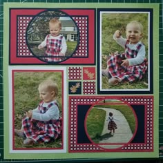 a scrapbook with pictures of babies in plaid outfits