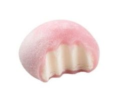 a close up of a pink sponge on a white background