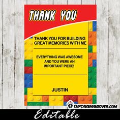 a thank card for someone who is building with legos