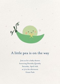 a little pea is on the way baby shower - paperless postcard with envelope