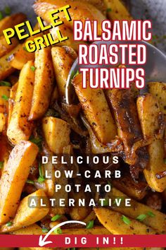 a plate full of roasted potatoes with the words delicous low - carb alternative alternative