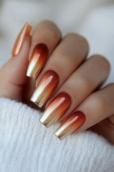 Pumpkin Spice Chrome Nails, Chrome Nail Ideas Fall, October Chrome Nails, Fall Nail Tip Ideas, Orange And Green Fall Nails, Chrome Fall Nails 2024, Orange Chrome Nails Designs, Autumn Chrome Nails, Fall Chrome Nails Designs