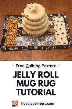 jelly roll mug rug with free quilting pattern on the top and below it's image