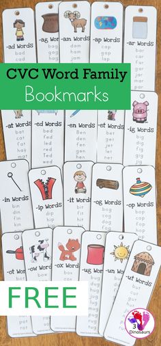 printable cvc word family bookmarks for kids to use with their own words