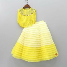 Frilled Lehenga, Shaded Lehenga, Indian Dresses For Kids, Little Muffet, Kids Dress Collection, Yoke Top, Kids Blouse Designs, Kids Frocks Design