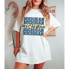 Comfort Colors Michigan Vintage Shirt, Retro Michigan Football Shirt, Preppy Michigan Football Tee, Michigan Pride Shirt, Michigan T-Shirt Orders will now be shipped out in 3-5 business days after ordered. Please send me a message if your need expedited shipping. GARMENT DETAILS  Shirts are unisex with a relaxed fit. Please double check size chart when selecting your size for a fitted or oversized look. Please size down for a more fitted look and size up 1-3 sizes for oversized look. Comfort Colors garment-dyed t-shirt, soft-washed, garment-dyed fabric with a relaxed fit. The double-needle stitching throughout the tee makes it highly durable while the lack of side-seams helps the shirt retain its tubular shape. .: 100% ring-spun cotton .: Medium fabric (6.1 oz/yd² (206.8 g/m .: Relaxed fit School Spirit Short Sleeve Tops With Text Print, Short Sleeve Tops With School Spirit Text Print, Short Sleeve Tops With Text Print For School Spirit, Relaxed Fit Short Sleeve Top For School Spirit, School Spirit Graphic Print Short Sleeve Tops, Short Sleeve Tops With Graphic Print For School Spirit, Short Sleeve Tops With Screen Print For School Spirit, School Spirit Short Sleeve Tops With Letter Print, Short Sleeve Screen Print Tops For College