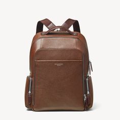 Reporter Zipped Brown Leather Backpack | Aspinal of London Brown Leather Backpack With Zipper For Commuting, Business Leather Backpack With Zipper, Leather Business Backpack With Zipper Closure, Leather Backpack With Zipper For Business, Luxury Backpack With Zipper For Commuting, Luxury Leather Backpack With Luggage Sleeve For Commuting, Luxury Brown Backpack With Zipper Pocket, Luxury Leather Backpack With Zipper For Commuting, Crossbody Phone Bag