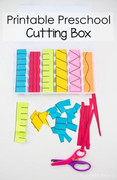 the printable preschool cutting box is ready to be used as a crafting station