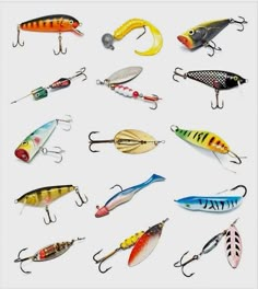 many different types of fishing lures on a white background stock photo - 959782