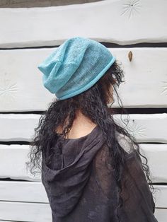 "Handmade hat made from 100% pure linen. In the photos \"Natural & Black melange\", \"Green\", \"Blue\" and \"Turquoise\" colors are demonstrated. For seeing more hats, summer hats, slouchy hats photos: https://www.etsy.com/listing/938246708/linen-beanie-knit-summer-hat-double?ref=shop_home_active_2&pro=1&frs=1 Linen is one of the strongest and most durable natural fibers - the ancient Egyptians used linen for mummification, and the US uses it blended with cotton for dollar bills! Li Handmade Beanie Bonnet One Size, Handmade Beanie One Size Fits Most, Handmade Cotton Winter Hats, Cotton Beanie Hat One Size, Lightweight Beanie Cap One Size Fits Most, Handmade Cotton Beanie, Handmade One Size Beanie Cap, Handmade Casual Cotton Beanie, Handmade One Size Beanie Hat