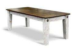 an old white wooden table with two legs