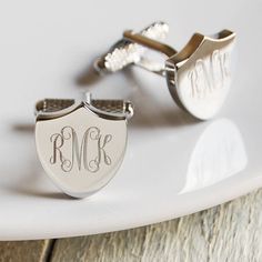 These engraved cufflinks can be personalised with your unique monogram. Elegant yet understated, they are a great gift for a birthday, anniversary or special occasion. They would make a lovely thank you gift for a best man and groomsmen, or a groom on his wedding day. Your cufflinks will arrive in a grey cufflink box free of charge, however you can choose to further personalise your gift with a engraved chrome box. Personalised with up to three lines of text, popular engravings include a favouri Wedding Groomsmen Gifts, Monogrammed Cufflinks, Initial Cufflinks, Couples Monogram, Unique Monogram, Engraved Cufflinks, Wedding Cufflinks, Cufflink Box, Engraved Wedding