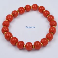 Thank you for coming in! Beautiful rare Mediterranean Sardinia Coral with stunning tomato red color and lovely barrel shape! The color is directly from the ocean, not dyed! 100% natural beauty! 7 inch stretchy bracelet with 18k solid gold spacers! Manufactured in Italy! Appr 18.22 Grams. You'll get the bracelet you see! SIZE of the coral : Appr. 8mm-9.5mm Diameter COLOR: Red GRADE: AA Luxury Red Beaded Bracelets, Elegant Red Coral Beaded Bracelets With Round Beads, Elegant Red Coral Beaded Bracelets, Elegant Red Beaded Bracelets For Formal Occasions, Elegant Red Beaded Bracelet For Formal Occasions, Elegant Orange Beaded Bracelets With Gemstones, Elegant Orange Gemstone Beaded Bracelets, Luxury Red Beaded Bracelets As Gift, Luxury Red Beaded Bracelets For Gift