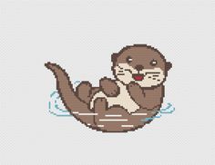 an otter cross stitch pattern on a white background with blue water and the words,'i