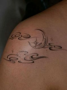 Crying Cloud Tat, Cosmic Moon Tattoo, Celestial Cloud Tattoo, Moon And Sparkle Tattoo, Meaningful Relationship Tattoos, Colored Cute Tattoos, Swirly Clouds Tattoo, Sparkles And Stars Tattoo, Girly Tattoo Sleeve Ideas