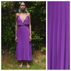 Nwot. Zara Purple Pleated Slip Ruffled Midi Dress With Surplice V-Neckline. Back Crisscross Spaghetti Straps. Back Elastic Strap. Interior Lining. Size Xs. Ref. 3564/110. Pit To Pit 16" Flat, Waist 13", Length 50". Summer Pleated Purple Maxi Dress, Purple Pleated Midi Dress For Summer, Purple Pleated Maxi Dress, Purple Pleated Midi Dress For Party, Pleated Purple Midi Dress For Parties, Casual Purple Pleated Dresses, Casual Pleated Purple Dresses, Summer Midi Dress With Pleated Skirt For Date Night, Fitted Pleated Skirt Dress For Brunch