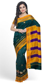 Green ilkal cotton silk saree has a red border and machine-worked multicoloured kasuti embroidery work. The saree fabric is soft cotton by viscose silk, making it very easy to drape and comfortable to wear. ideal for wearing in formal functions, family functions and parties. Its traditionally classic combination of red and green goes best with traditional dangling earrings. On demand, the blouse can be stitched as per customised measurements and falls-picot can be done at an additional cost. Dim Green Cotton Silk Traditional Wear With Embroidered Border, Green Traditional Wear With Embroidered Cotton Silk, Green Cotton Silk Dupatta With Embroidered Border, Green Cotton Silk Dupatta For Navratri, Green Cotton Silk Traditional Wear For Navratri, Green Semi-stitched Cotton Silk Traditional Wear, Green Anarkali Dupatta With Embroidered Border, Green Cotton Silk Traditional Wear For Diwali, Festive Green Cotton Silk Saree