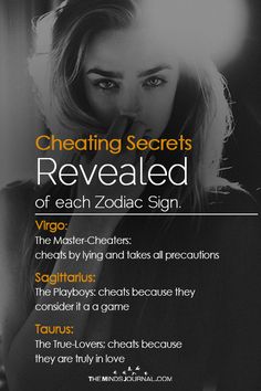 a poster with an image of a woman in black and white, text reads cheeting secrets revealed of each zodiac sign