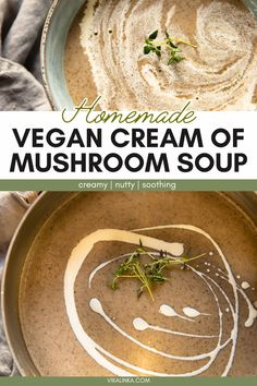 homemade vegan cream of mushroom soup in a bowl