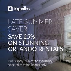 an advertisement for the topvilllas summer saver sale, featuring a bed and nightstand