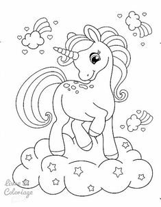 a coloring page with a cute little pony on top of clouds