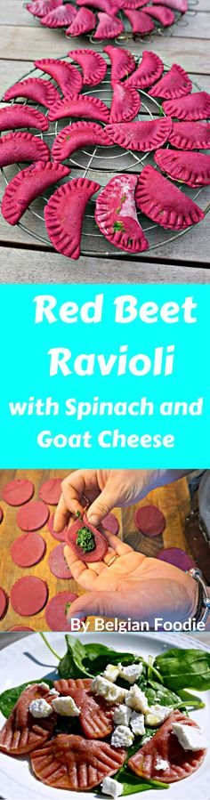 red beet ravioli with spinach and goat cheese is an easy appetizer