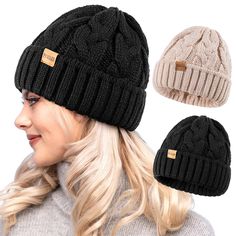 PRICES MAY VARY. Warm and Stylish: This set includes two women's winter hats crafted from soft and thick knit material, providing excellent warmth and comfort. Soft Fleece Lining: Each hat features a plush fleece lining inside for added warmth and a luxurious feel against the skin. Classic Design: Designed with a timeless ribbed knit pattern that complements any winter wardrobe. Versatile Use: Ideal for outdoor activities in cold weather, such as skiing, snowboarding, or simply walking around to Winter Hat Craft, Knitted Beanie Hat, Twist Pattern, Girl Beanie, Hat Knit, Outdoor Hats, Knitted Beanie, Womens Winter, Winter Hats For Women