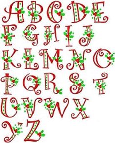 the letters and numbers are decorated with holly leaves