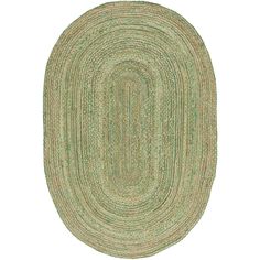 the oval rug in green is shown on a white background