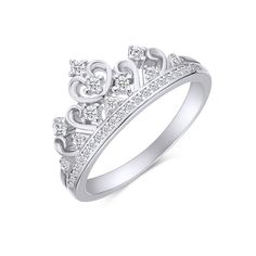 a white gold crown ring with diamonds