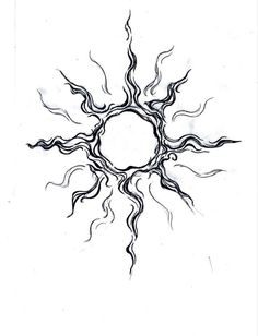 a drawing of a sun that is drawn in black ink