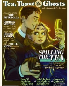 the cover of tea, toast and ghosts magazine with an image of a man holding a woman