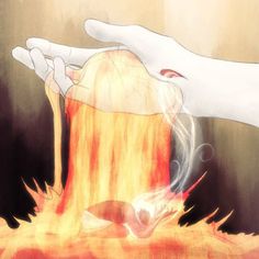 two hands reaching for something that is on fire