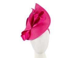 Large fuchsia twisted plate decorated with silk abaca bow. Hand made in Melbourne by our skillful milliners, this headpiece will be a crown jewel of your spring racing outfit.  Made in Australia  Exclusive materials  Stylish design by Fillies Collection  Comfortable headband Elegant Pink Hair Accessories For Royal Ascot, Evening Fascinator With Satin Bow For Royal Ascot, Spring Party Hair Accessories With Decorative Bow, Elegant Spring Hair Accessories With Decorative Bow, Summer Formal Fascinator With Ribbon, Spring Party Hair Accessories With Satin Bow, Royal Ascot Formal Fascinator With Satin Bow, Pink Hair Accessories For Spring Formal Events, Elegant Pink Hair Accessories For Races