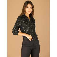 Sure to be your go-to for the event season ahead. This blouse is a party-perfect top. Crafted from lightweight fabric for ease of wear and featuring a playful star print, the blouse is shaped by button fastening. The dipped hemline makes it a perfect match to jeans or midi skirts. It's a top you'll enjoy wearing over and over again. Fitted Star Print Top For Night Out, Fitted Star Print Tops For A Night Out, Star Print Tops For Night Out In Spring, Black Tops With Star Print For Spring, Fitted Long Sleeve Tops With Star Print, Black Star Print Top For Spring, Black Star Print Tops For Spring, Casual Star Print Tops For Party, Casual Party Top With Star Print