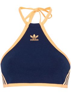 Find ADIDAS Logo-print Halterneck Crop Top on Editorialist. navy blue/light orange fine ribbed contrasting trim signature trefoil logo print to the front signature 3-Stripes logo halterneck tie fastening rear tie fastening straight hem cropped Adidas Clothes, Adidas Crop Top, Sporty Crop Top, Navy Blue Shirt, Blue Crop Top, Adidas Top, Adidas Crop, Clueless Outfits, Best Friend Outfits