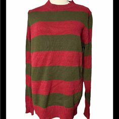 Shop runs2you's closet or find the perfect look from millions of stylists. Fast shipping and buyer protection. A Nightmare on Elm Street Sweater Mens Small Freddy Krueger Halloween Red/green Striped, long sleeve, made China, machine wash, 62% cotton, 38% acrylic, RN#55219, sleeve 30”, armpit 46”, length 30” new, unisex for women or men A Nightmare On Elm Street, Elm Street, Freddy Krueger, Nightmare On Elm Street, A Nightmare, Sweater Men, Sweaters Crewneck, Green Stripes, Striped Long Sleeve