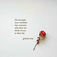 a red flower sitting on top of a white wall next to a quote that reads, do not pour your sunshine into someone who does not think of you as their sky