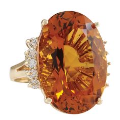 32.41 Carat Natural Citrine 14K Yellow Gold Diamond Ring - Fashion Strada Yellow Gold Diamond Ring, Gold Diamond Ring, Natural Citrine, Gold Diamond Rings, Yellow Diamond, Precious Metals, Citrine, Natural Diamonds, Gold Diamond