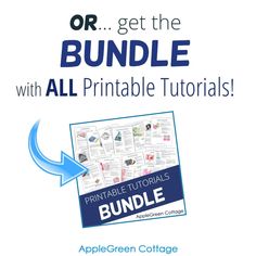 the apple green cottage bundle with all printable materials is shown in blue and white